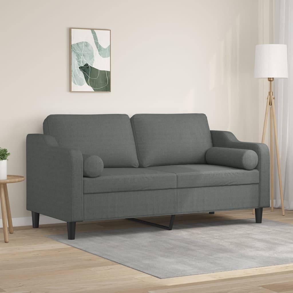 2-sits soffa med prydnadskuddar mörkgrå 140 cm tyg