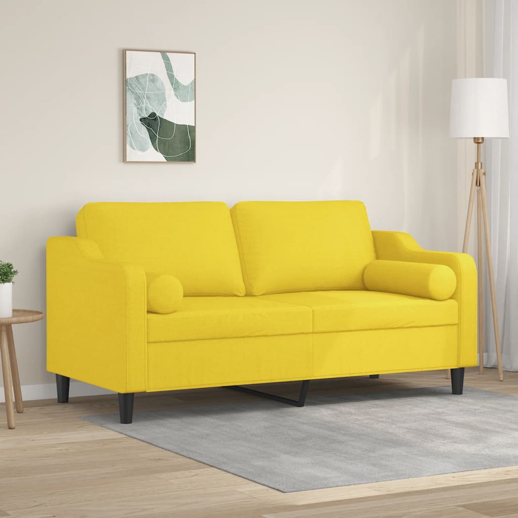 2-sits soffa med prydnadskuddar ljusgul 140 cm tyg