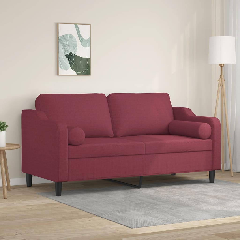 2-sits soffa med prydnadskuddar vinröd 140 cm tyg