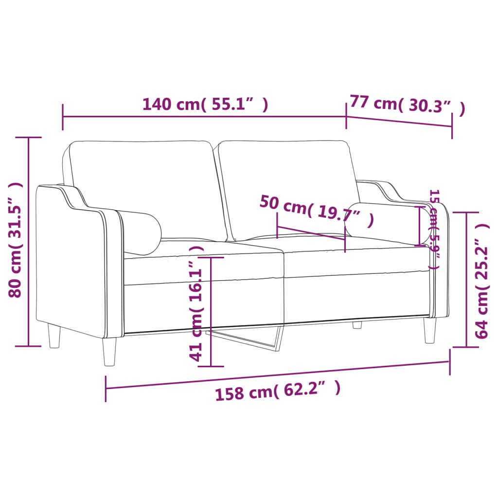 2-sits soffa med prydnadskuddar taupe 140 cm tyg