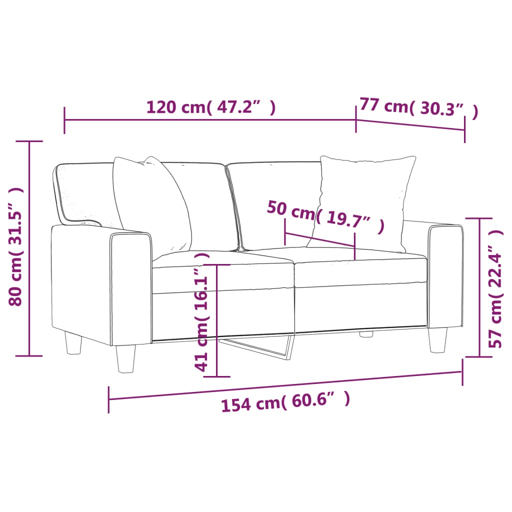 2-sits soffa med prydnadskuddar grå 120 cm konstläder