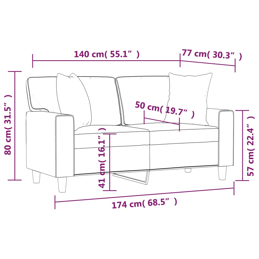 2-sits soffa med prydnadskuddar grå 140 cm konstläder