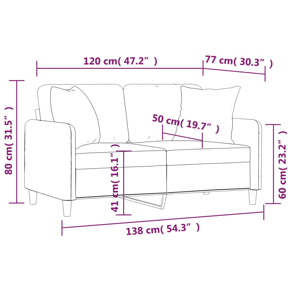 2-sits soffa med prydnadskuddar brun 120 cm tyg
