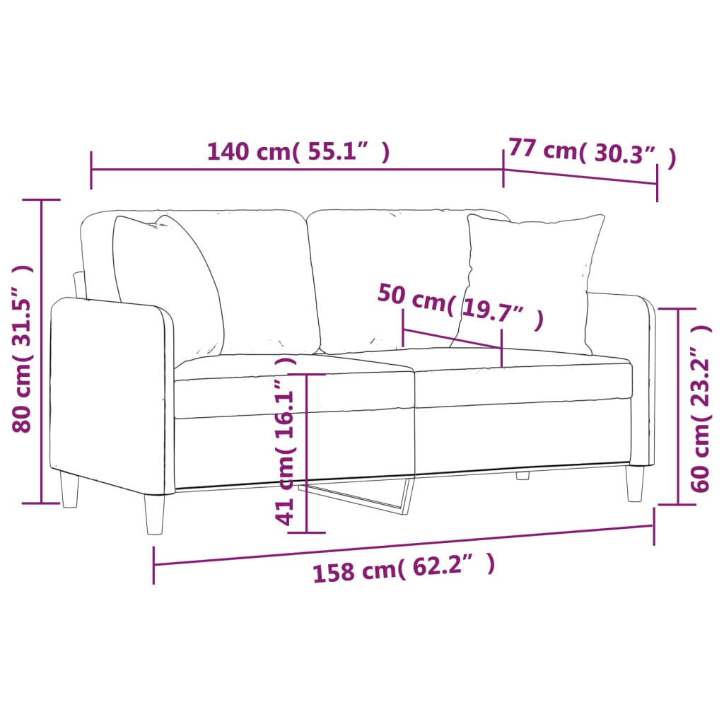 2-sits soffa med prydnadskuddar brun 140 cm tyg