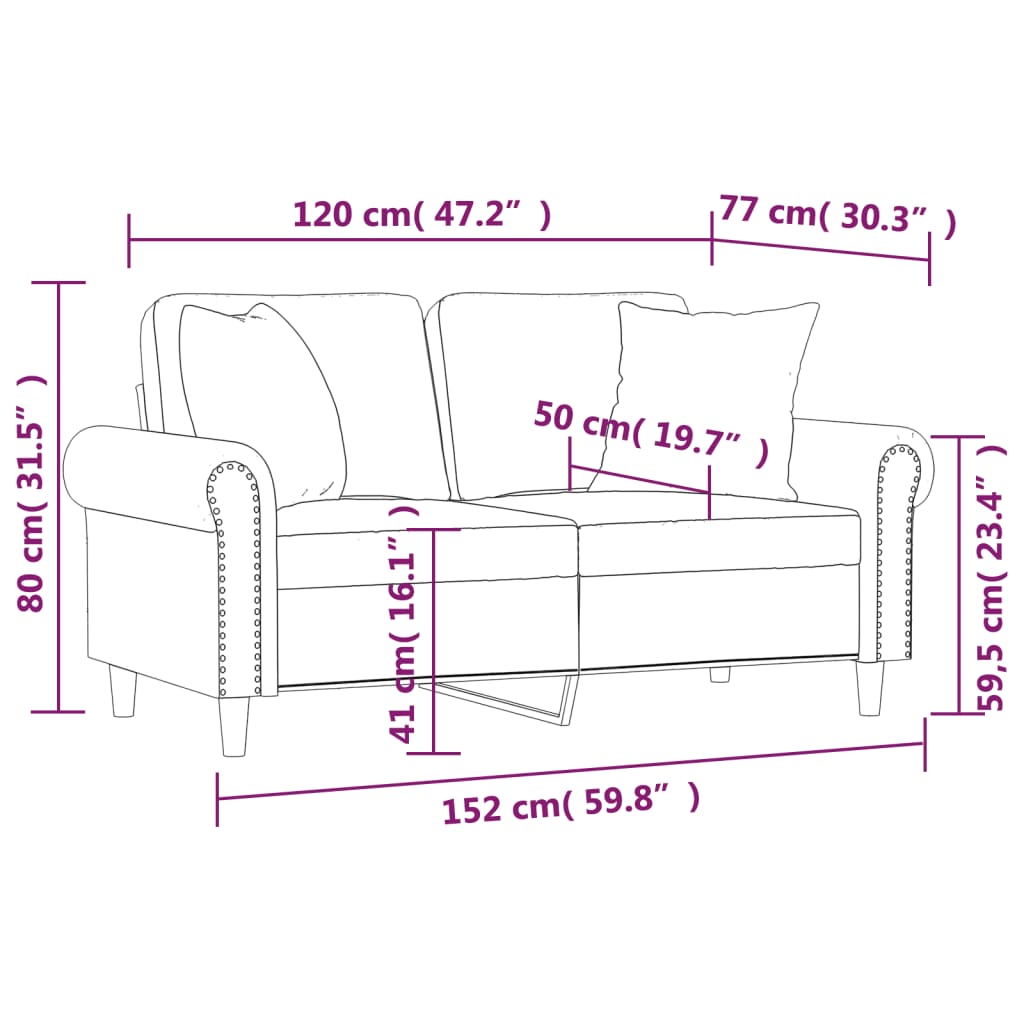 2-sits soffa med prydnadskuddar grå 120 cm konstläder
