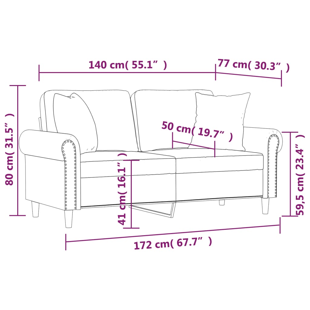 2-sits soffa med prydnadskuddar grå 140 cm konstläder