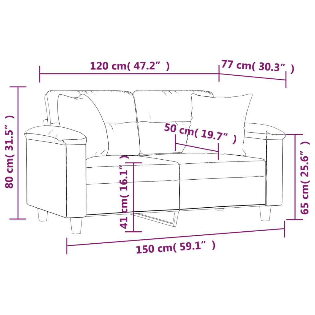 2-sits soffa med prydnadskuddar grå 120 cm konstläder