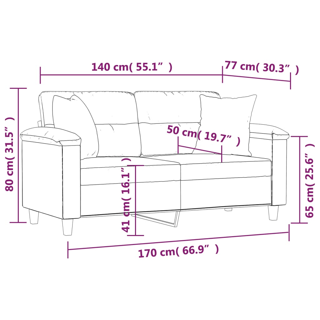 2-sits soffa med prydnadskuddar grå 140 cm konstläder