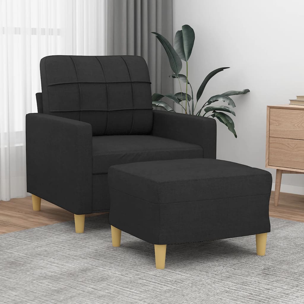 Fåtölj med fotpall Svart 60 cm tyg