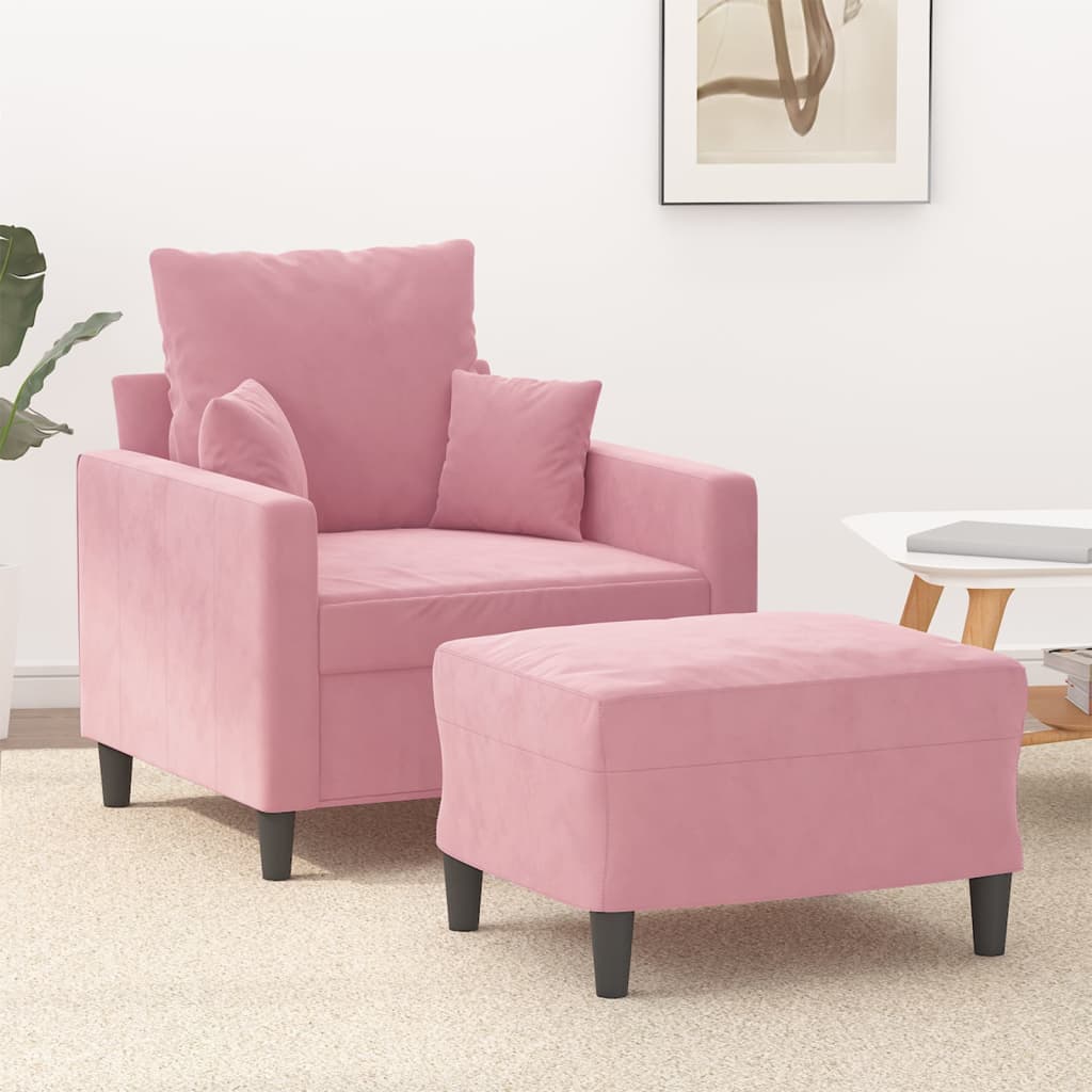 Fåtölj med fotpall rosa 60 cm sammet