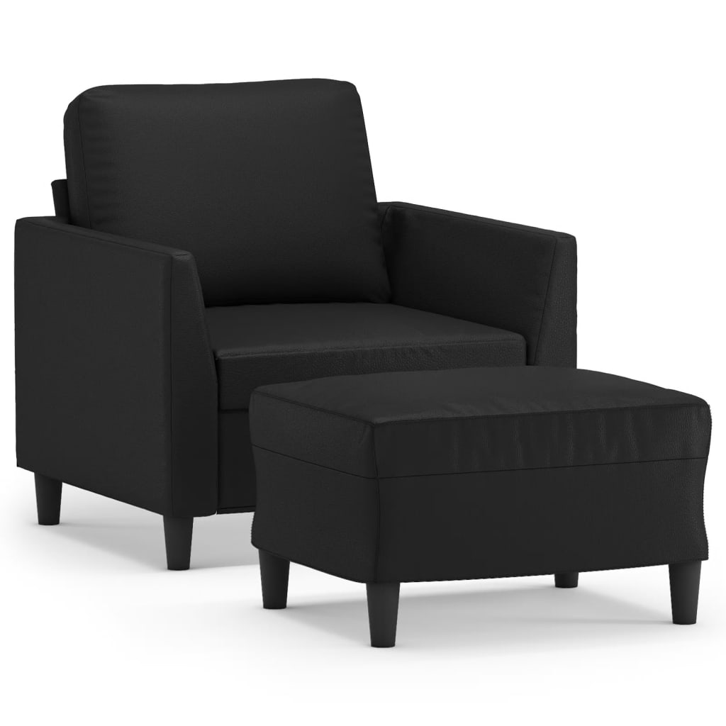 Fåtölj med fotpall svart 60 cm konstläder