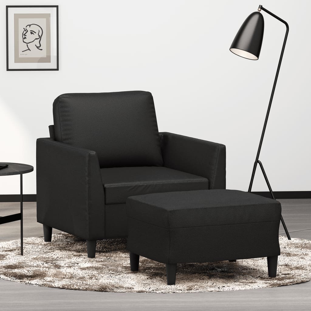 Fåtölj med fotpall svart 60 cm konstläder