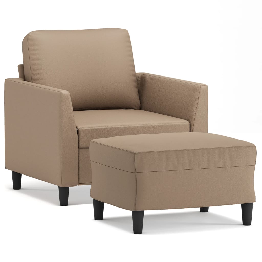 Fåtölj med fotpall Cappuccino 60 cm konstläder