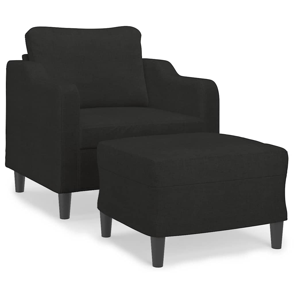 Fåtölj med fotpall Svart 60 cm tyg
