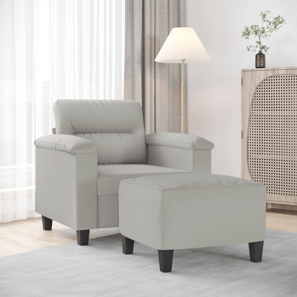 Fåtölj med fotpall ljusgrå 60 cm mikrofibertyg