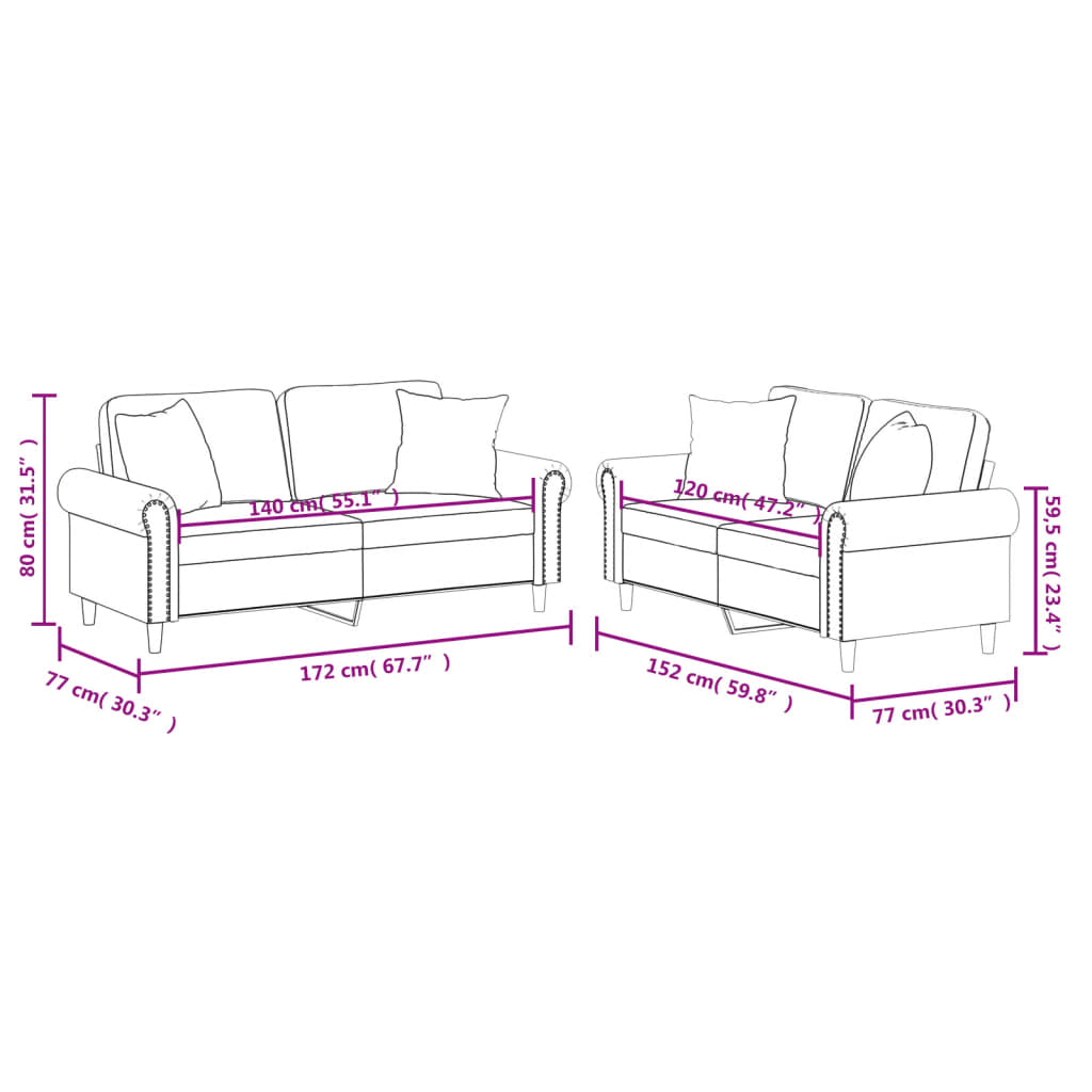 Soffgrupp med kuddar 2 delar grå konstläder