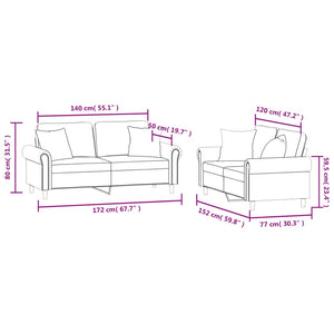 Soffgrupp med kuddar 2 delar ljusgrå sammet