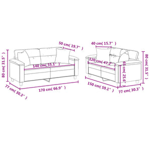 Soffgrupp med kuddar 2 delar grå konstläder