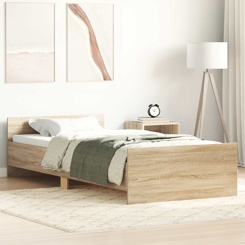 Sängram utan madrass sonoma-ek 100x200 cm konstruerad trä