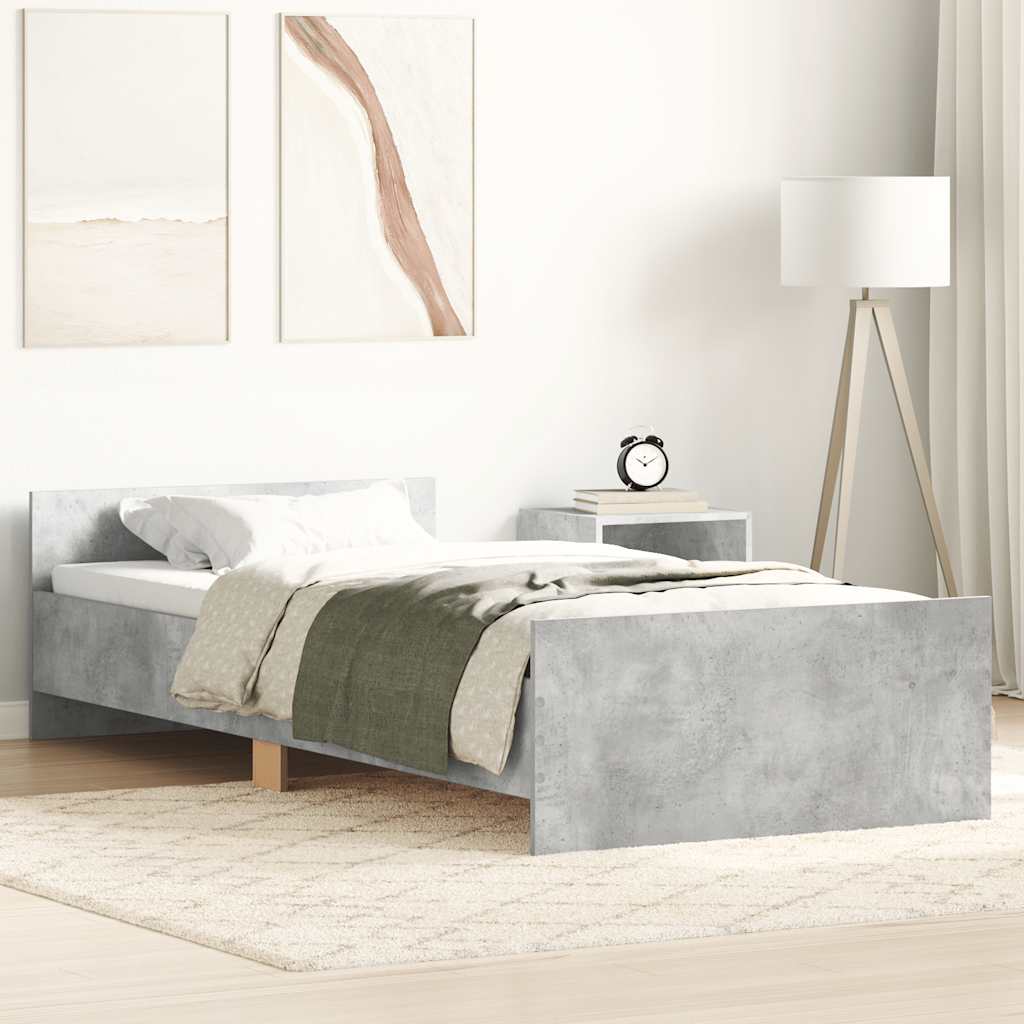 Sängram betonggrå 100x200 cm konstruerad trä
