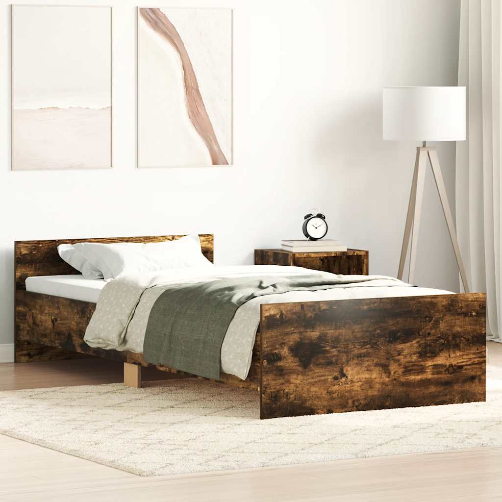 Sängram utan madrass rökfärgad ek 100x200 cm konstruerad trä