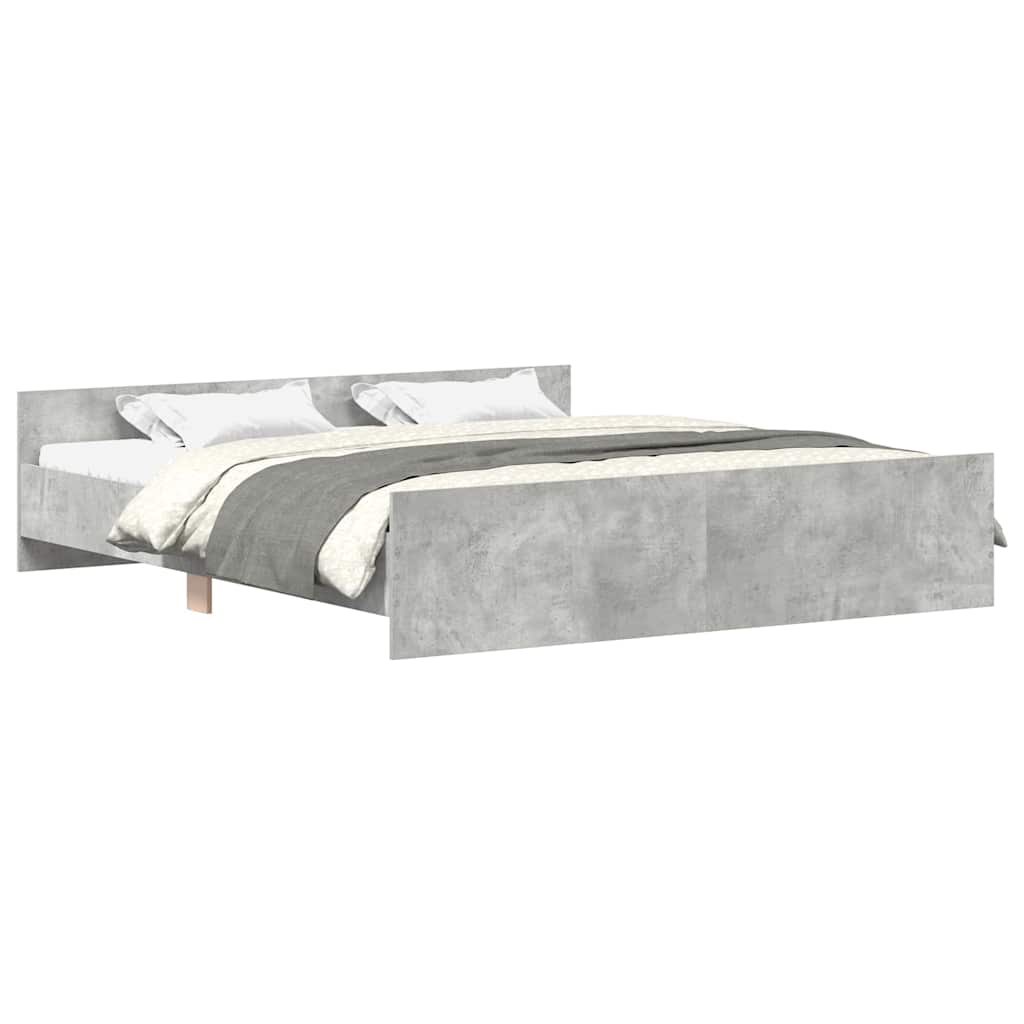 Sängram med huvudgavel och fotgavel betonggrå 200x200 cm