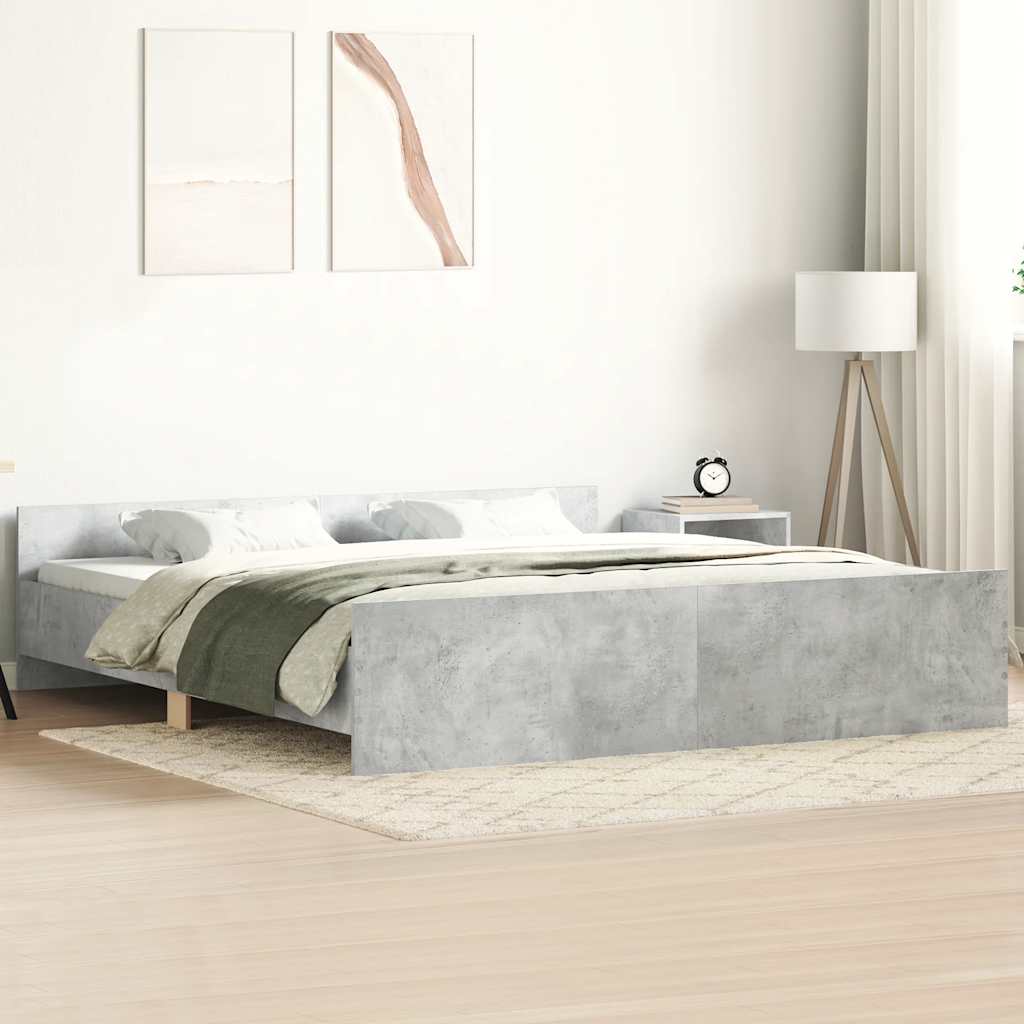 Sängram med huvudgavel och fotgavel betonggrå 200x200 cm