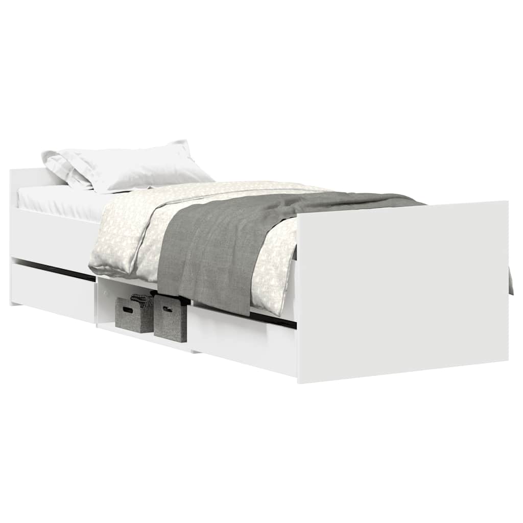 Sängram med huvudgavel och fotgavel vit 90x190 cm