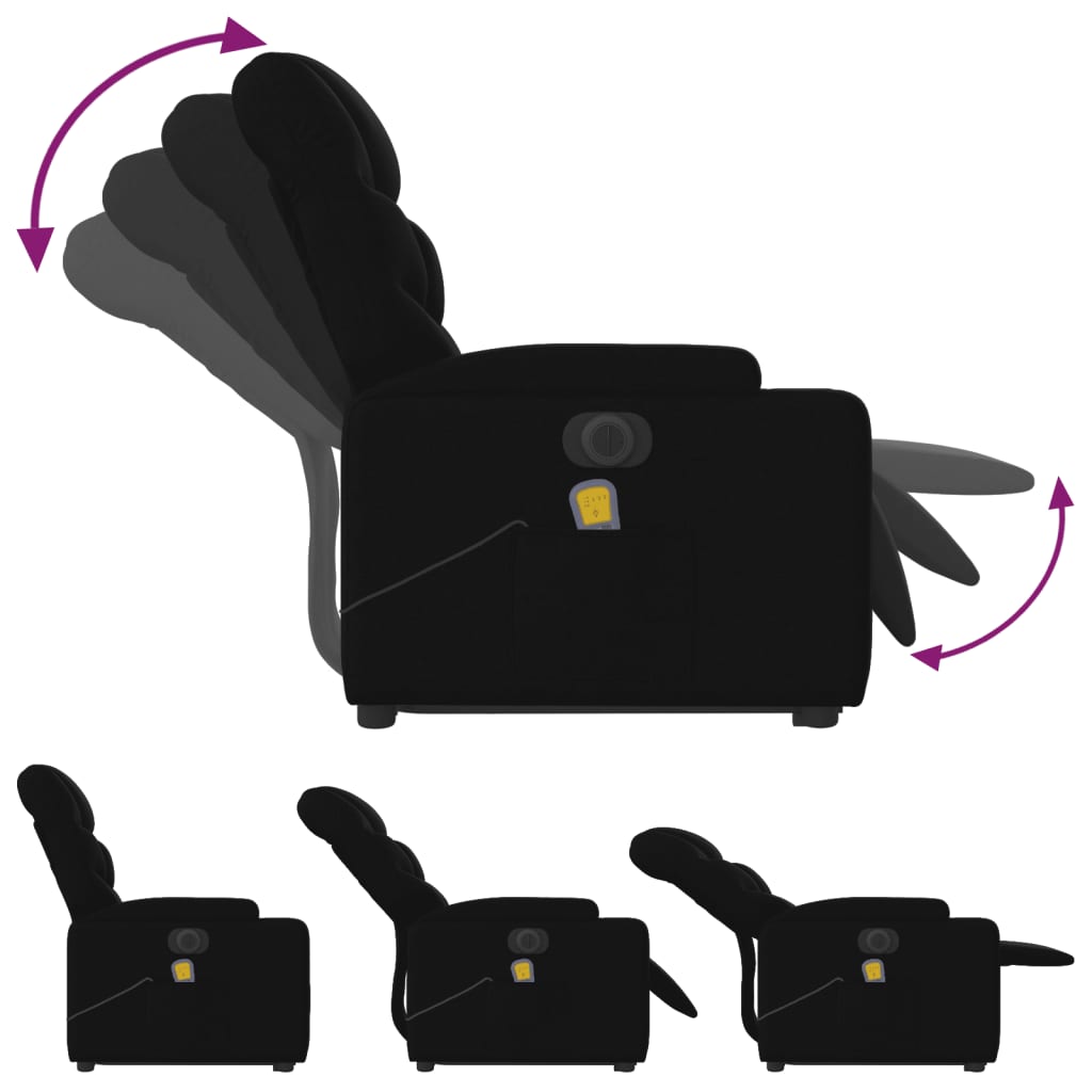 Elektrisk massagefåtölj med uppresningshjälp svart tyg