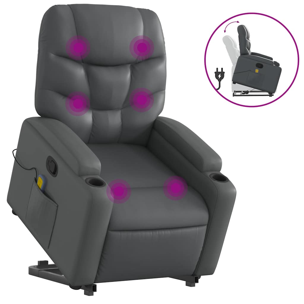 Massagefåtölj med uppresningshjälp Grå konstläder