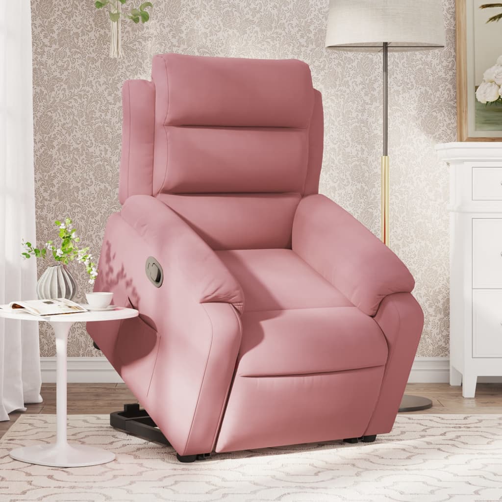 Reclinerfåtölj med uppresningshjälp rosa sammet