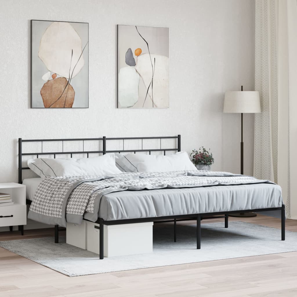 Sängram med huvudgavel metall svart 180x200 cm
