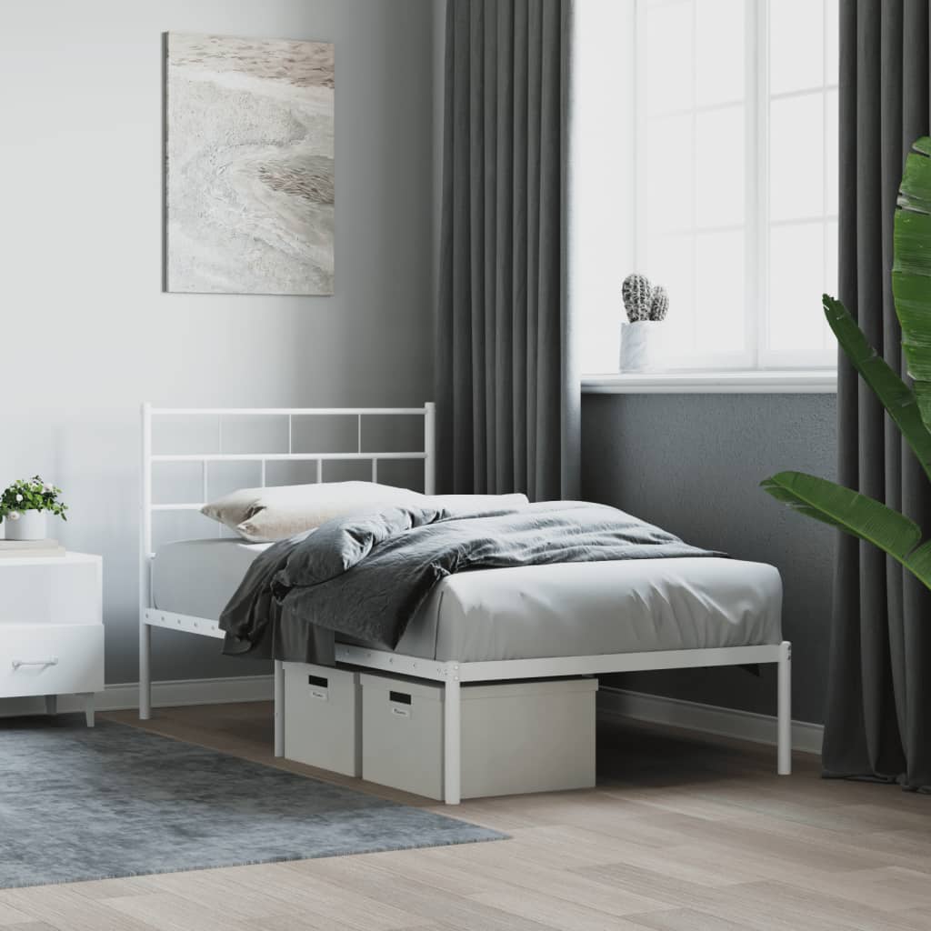 Sängram med huvudgavel metall vit 80x200 cm