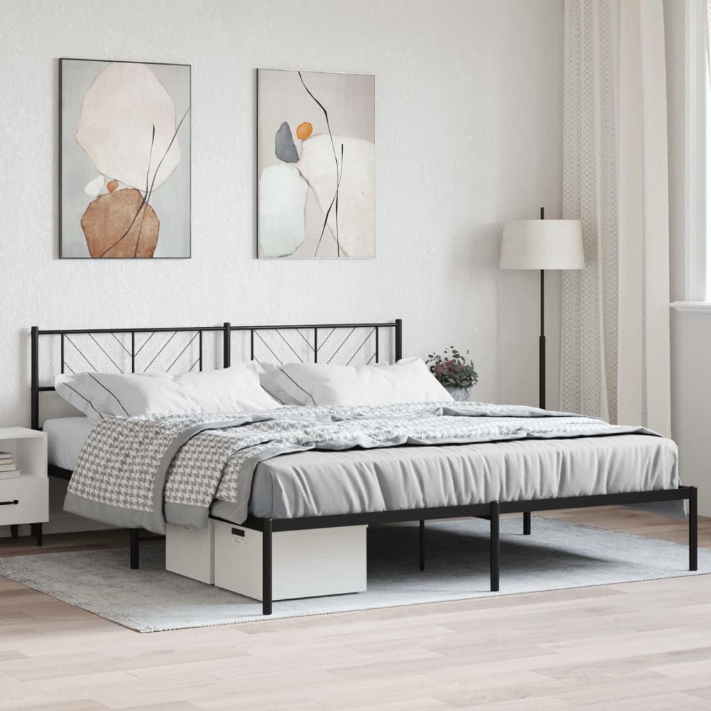 Sängram med huvudgavel metall svart 200x200 cm