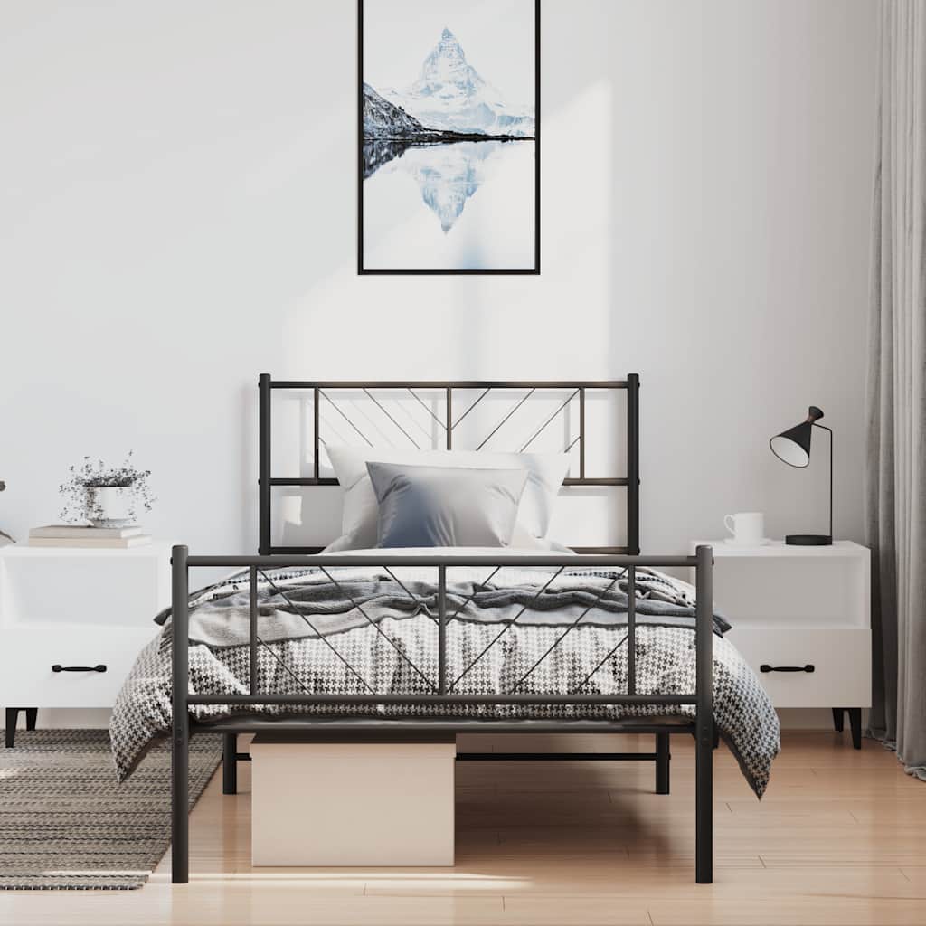 Sängram med huvudgavel och fotgavel svart metall 100x190 cm