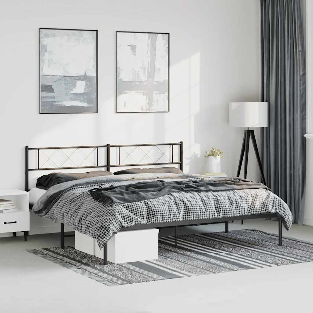 Sängram med huvudgavel metall svart 193x203 cm