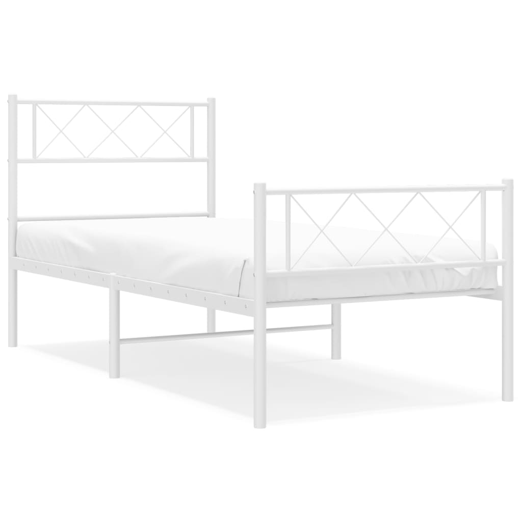 Sängram med huvudgavel och fotgavel vit metall 80x200 cm