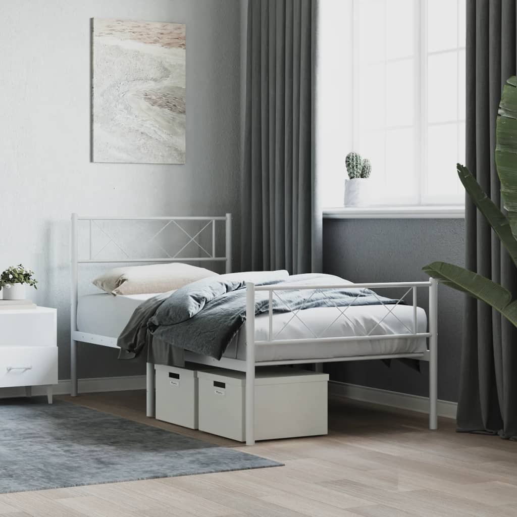 Sängram med huvudgavel och fotgavel vit metall 80x200 cm