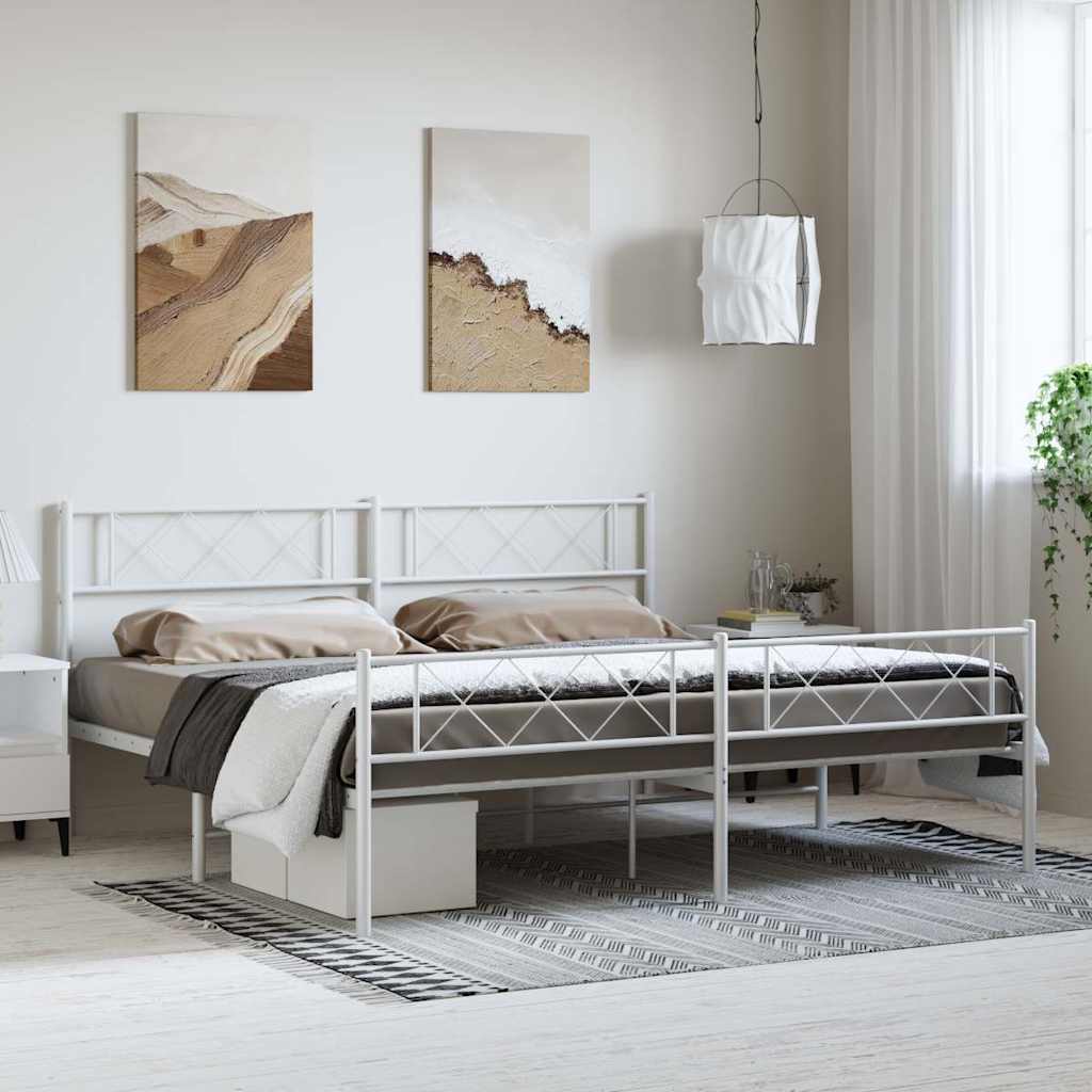 Sängram med huvudgavel och fotgavel vit metall 183x213 cm