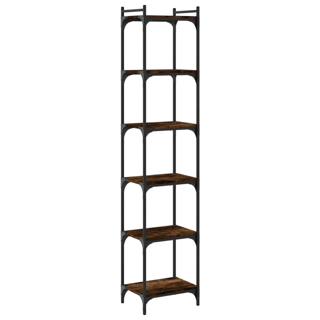 Bokhylla 6 hyllplan rökfärgad ek 40x30x188 cm konstruerat trä