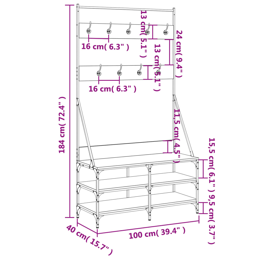 Klädställning med skoförvaring svart 100x40x184 cm - njoyroom