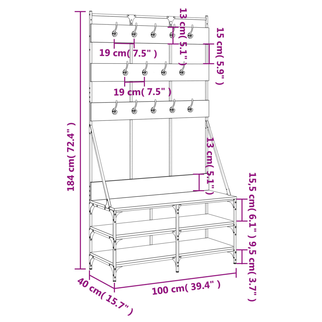 Klädställning med skoförvaring svart 100x40x184 cm - njoyroom