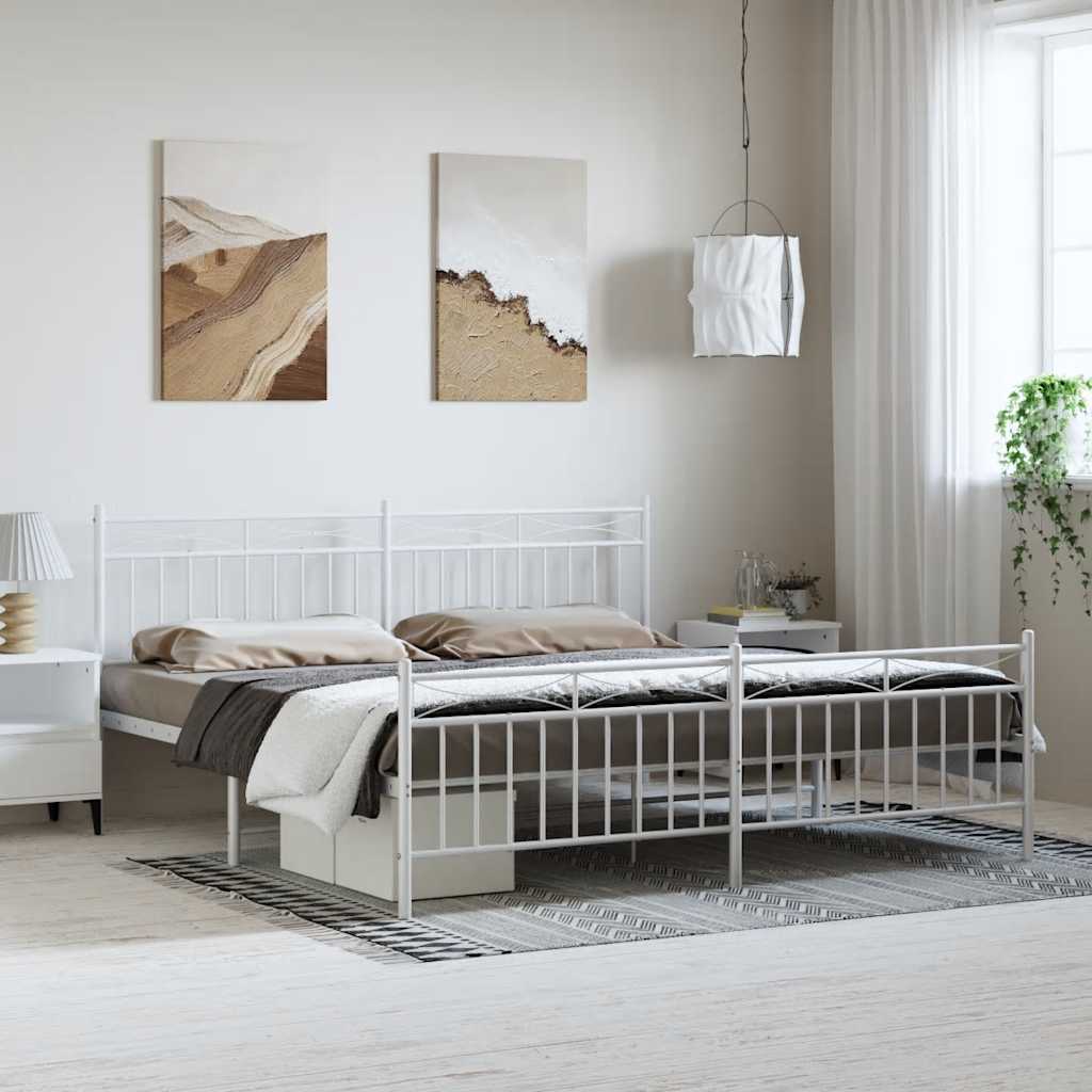 Sängram med huvudgavel och fotgavel vit metall 193x203 cm