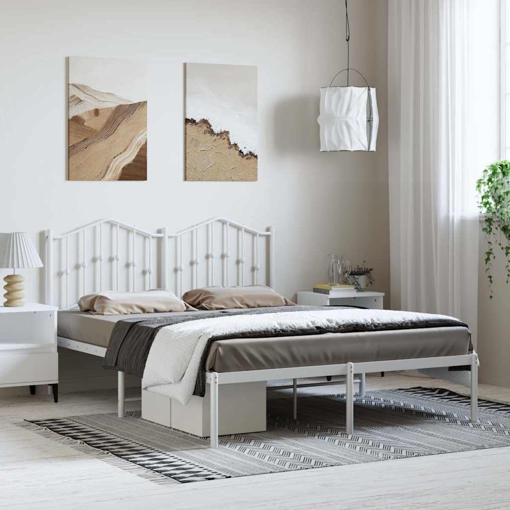 Sängram med huvudgavel metall vit 150x200 cm