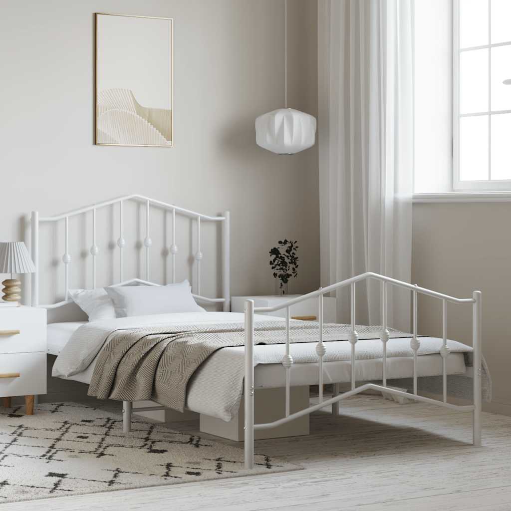 Sängram med huvudgavel och fotgavel vit metall 100x200 cm