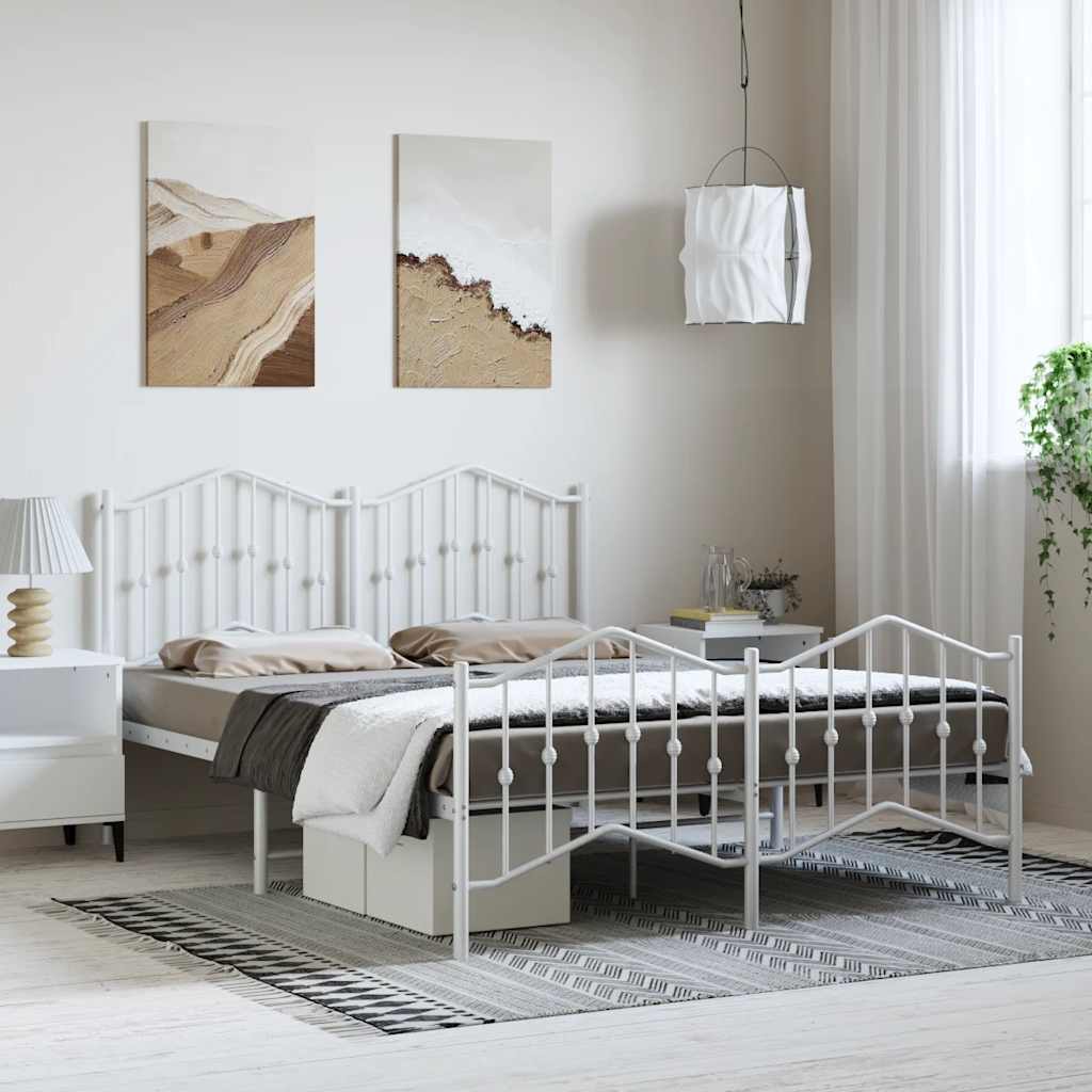 Sängram med huvudgavel och fotgavel vit metall 135x190 cm