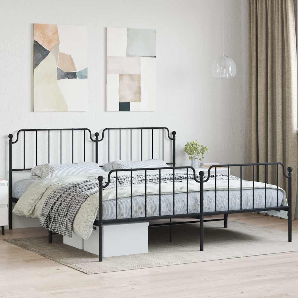 Sängram med huvudgavel och fotgavel svart metall 193x203 cm