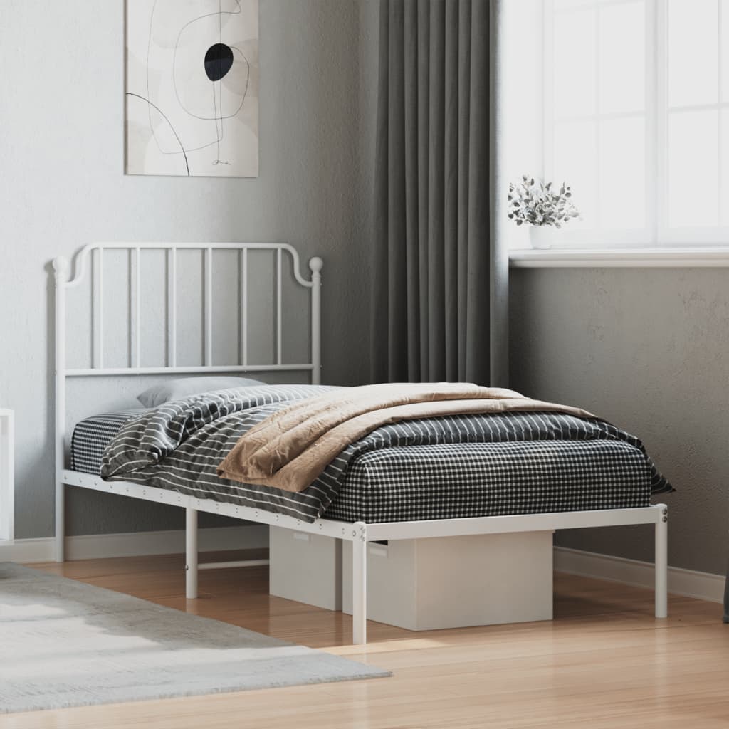 Sängram med huvudgavel metall vit 90x200 cm