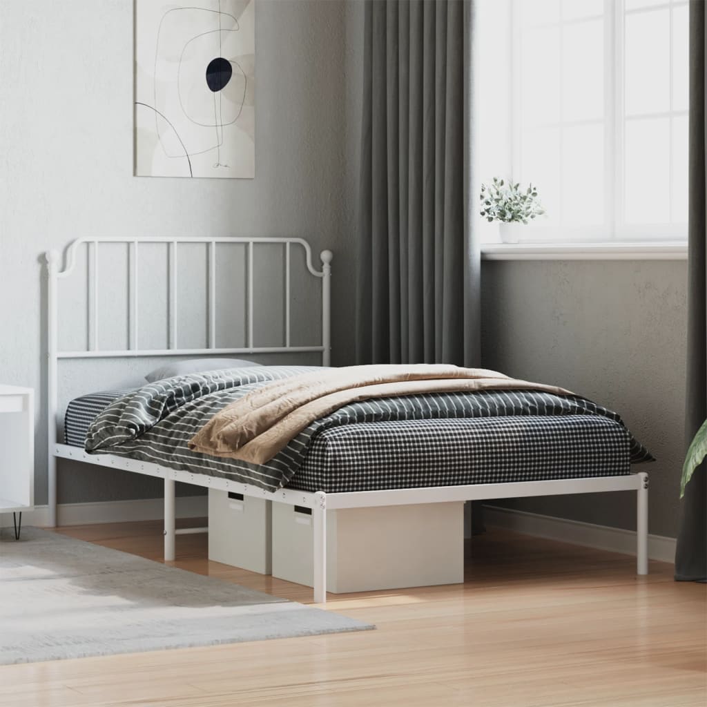 Sängram med huvudgavel metall vit 107x203 cm