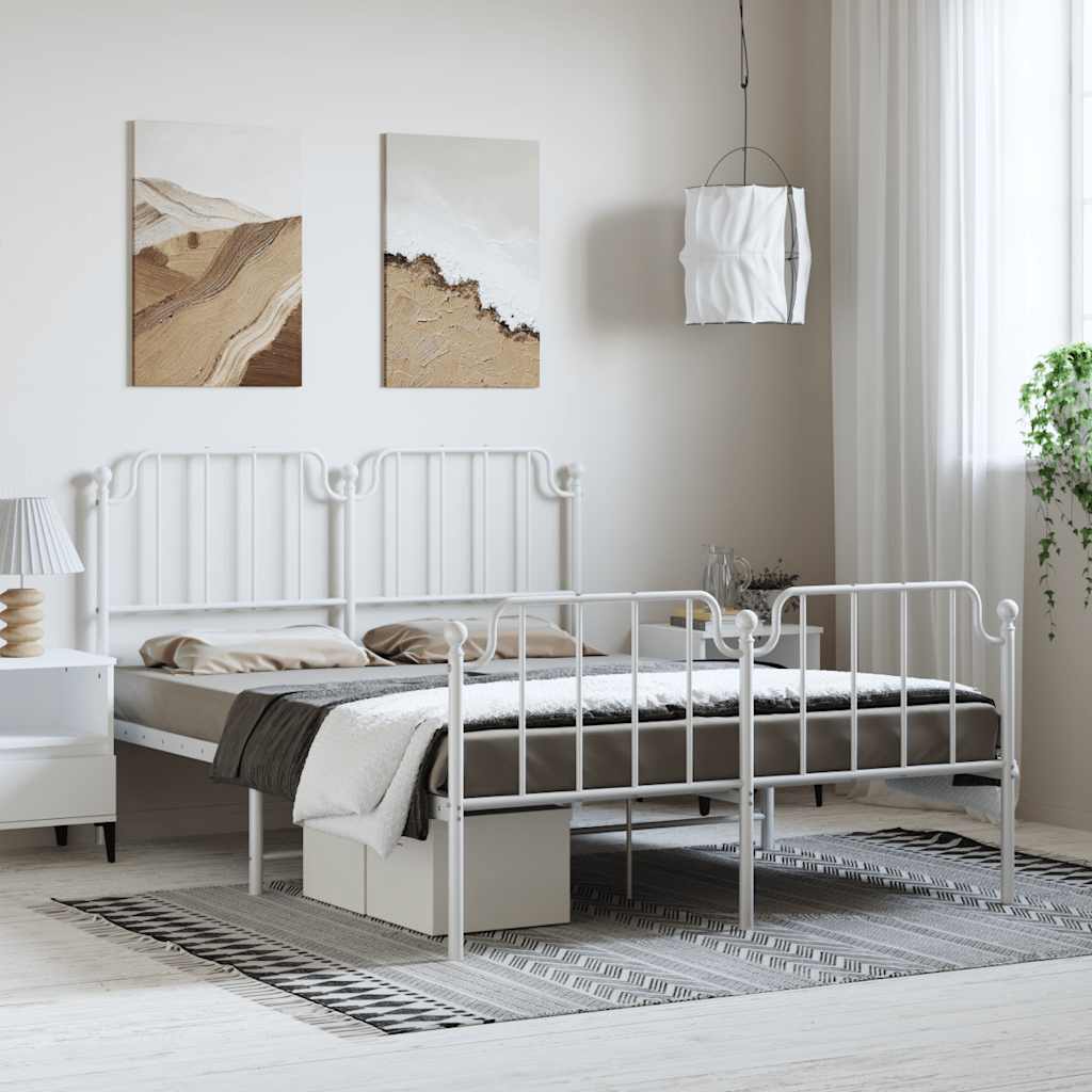 Sängram med huvudgavel och fotgavel vit metall 150x200 cm